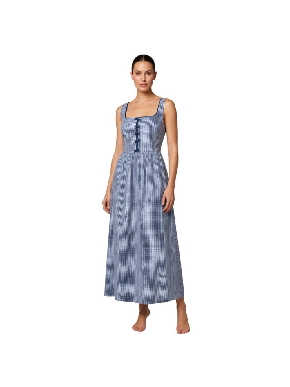 Caroline Constas Blue White Gingham Maxi Dress